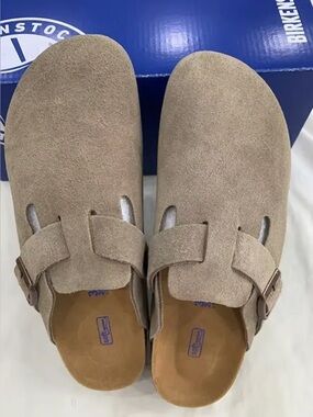 Birkenstock Men's Suede Slip-On Clog in Taupe
